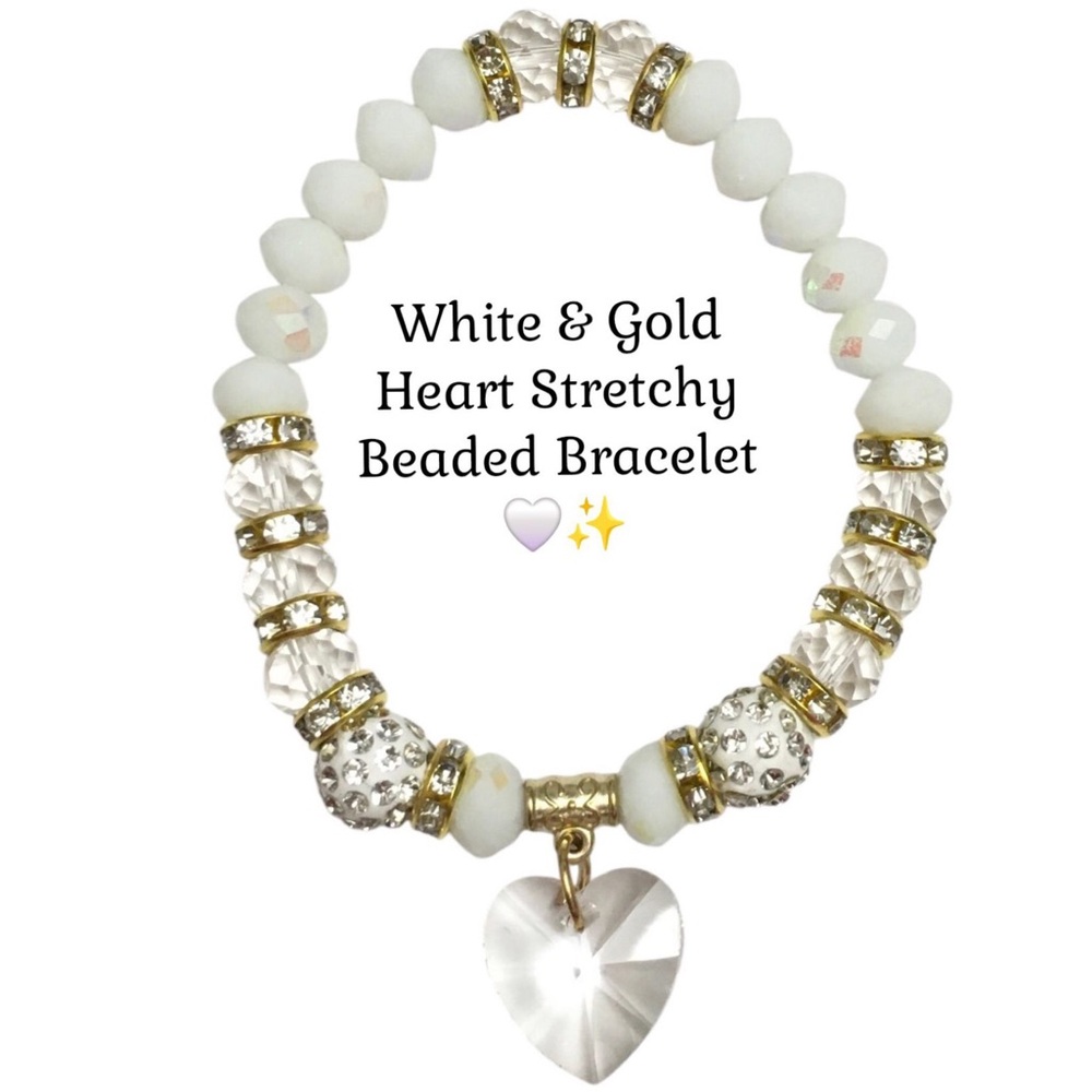 White & Gold Beaded Heart Bracelet 😍